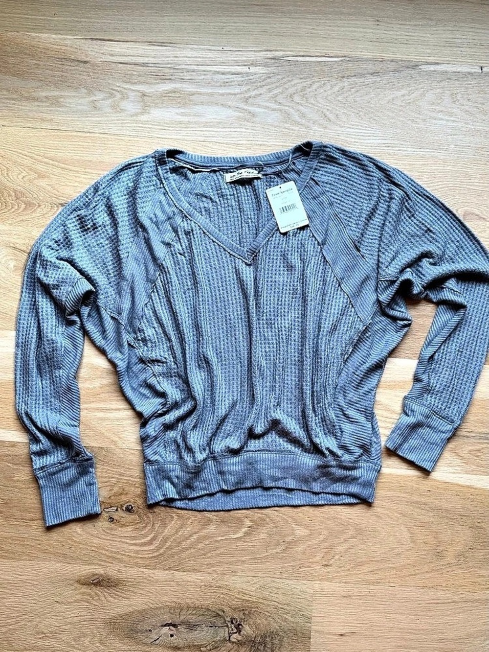 Free People Santa Clara Thermal Gray V-Neck Sweater